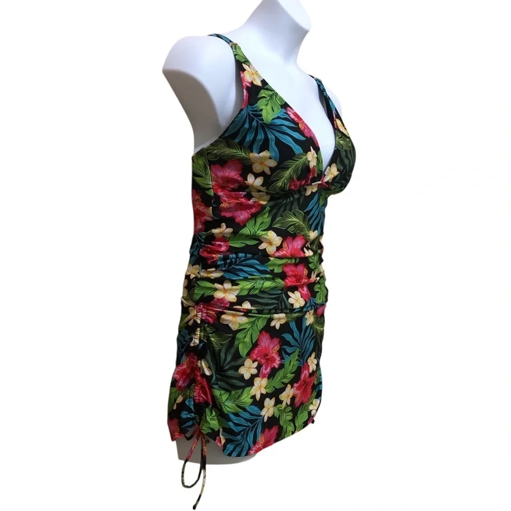 Simply Fit Tankini Swimsuit Top & Bottom Swimwear L Black Tropical Slimm… - Picture 4 of 12